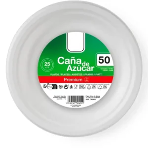 Produto sustentável prato em fibra de cana de açúcar 25cm da Copopalhinhas para eventos e restauração