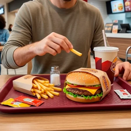 O tabuleiro fast food em PP bordeaux é ideal para ambientes profissionais que exigem resistência, higiene e reutilização.