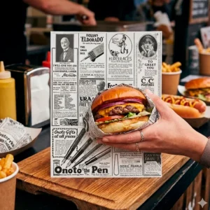 Produto sustentável papel pergaminho anti-gordura fast food da Copopalhinhas para eventos e restauração