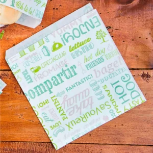 Detalhe do saco em papel anti-gordura Copopalhinhas fabricado com materiais amigos do ambiente.