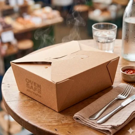 Produto sustentável caixa americana cartão para forno da Copopalhinhas para eventos e restauração
