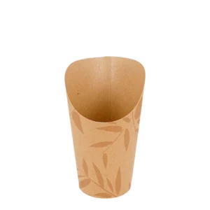 Produto sustentável copo em cartolina castanha para batata frita 480ml da Copopalhinhas para eventos e restauração