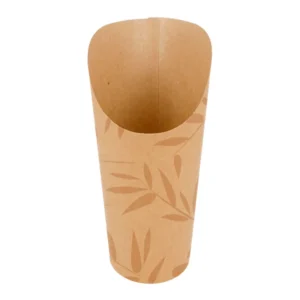 Copo em cartolina castanha para batata frita 66cl (660ml) resistente a gorduras, ideal para batatas fritas e snacks. Sustentável, reciclável e perfeito para street food e eventos.