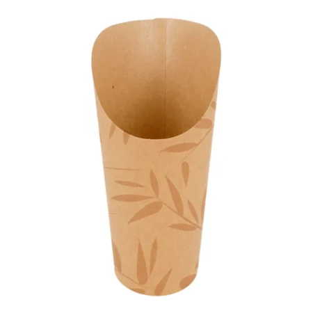 Copo em cartolina castanha para batata frita 66cl (660ml) resistente a gorduras, ideal para batatas fritas e snacks. Sustentável, reciclável e perfeito para street food e eventos.