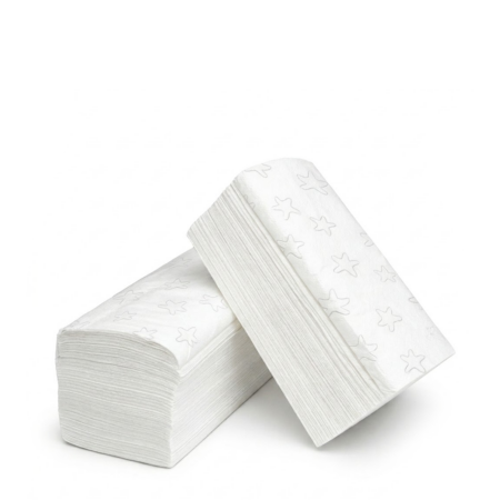A toalha seca mãos tissue 21×22, com 2 folhas e desenhos de estrelas oferece elevada absorção, resistência e suavidade.