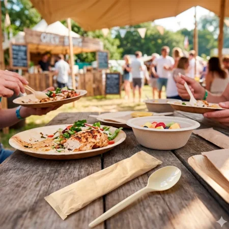 Colher reutilizável em saqueta de papel, com embalagem individual. Higiene, praticidade e imagem eco-friendly para take-away, catering e eventos.