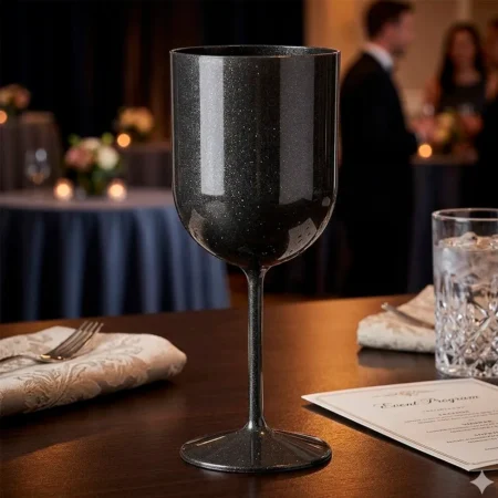 Detalhe do copo vinho preto antracite PP 45cl Copopalhinhas feito com materiais amigos do ambiente