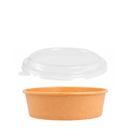 Detalhe do pote saladeira kraft 500ml com tampa PET Copopalhinhas feito com materiais amigos do ambiente