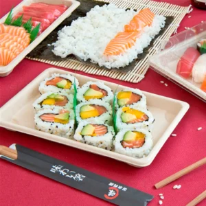 caixa em bagaço natural com tampa OPS para sushi reutilizável e ecológica da Copopalhinhas