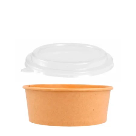 Produto sustentável pote saladeira kraft 750ml com tampa PET da Copopalhinhas para eventos e restauração