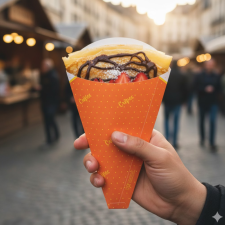 Detalhe da Louça em Papel para Crepes Copopalhinhas feita com materiais amigos do ambiente