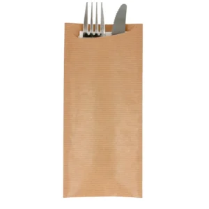 Produto sustentável saqueta kraft com guardanapo da Copopalhinhas para restaurantes e eventos