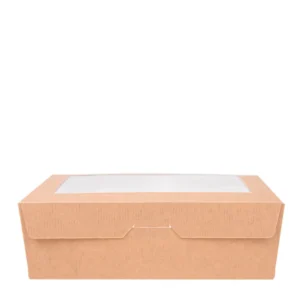 Produto sustentável caixas com janela cartão ondulado 1000 ml da Copopalhinhas para takeaway e restauração.