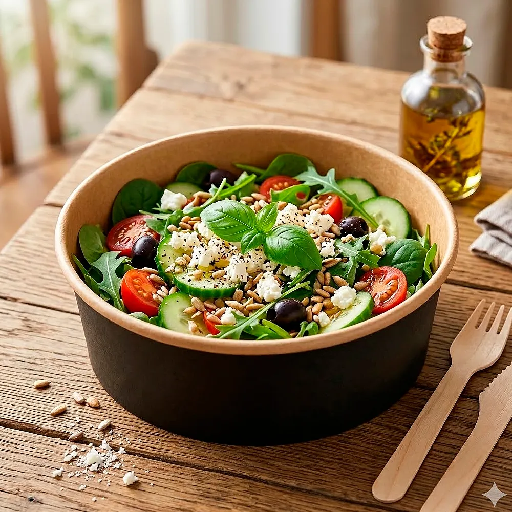 Produto sustentável saladeira kraft preta 500ml da Copopalhinhas para eventos e restauração