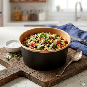 Detalhe da saladeira kraft preta 1L Copopalhinhas feito com materiais amigos do ambiente