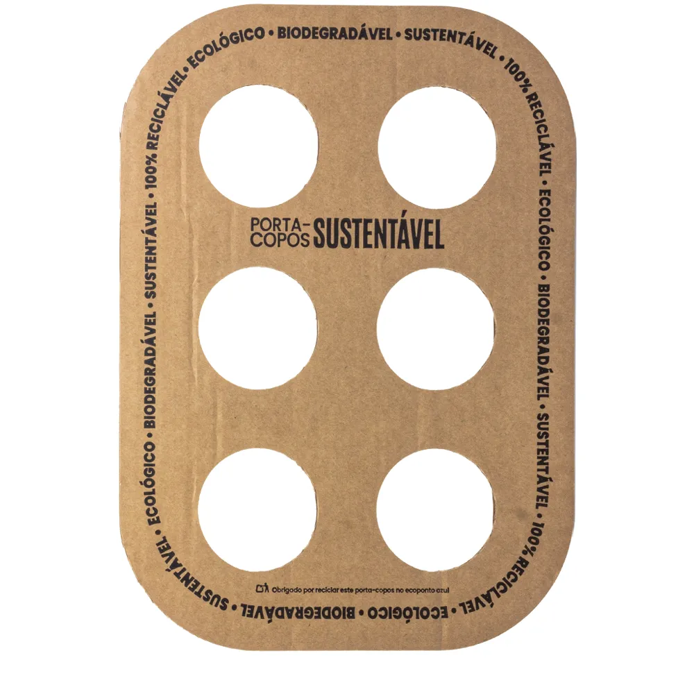 Tabuleiro porta-copos em cartão para 6 copos reutilizável e ecológico da Copopalhinhas