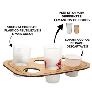 Produto sustentável tabuleiro porta-copos em cartão para 6 copos da Copopalhinhas para eventos e restauração