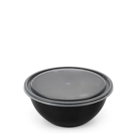 produto sustentável TAÇA BOWL REDONDA PRETA COM TAMPA EM PP 65CL (650ML) REUTILIZÁVEL para takeaway