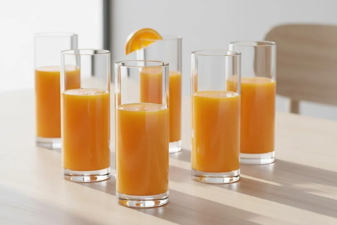 Copos reutilizáveis CopoPalhinhas com sumo de laranja, ideais para eventos, festas e consumo sustentável