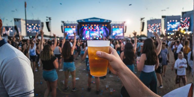 Copos ecológicos reutilizáveis em festival ao ar livre