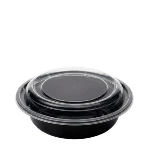 prato redondo preto com tampa PP 750ml reutilizável e ecológico da Copopalhinhas